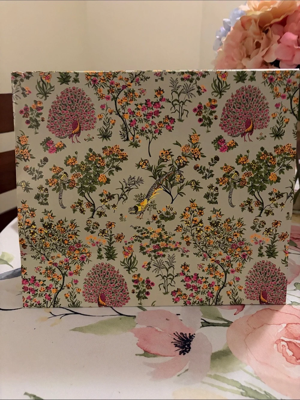 Tory Burch Floral Panel in Sage Green with Pink Flowers Gift Bag